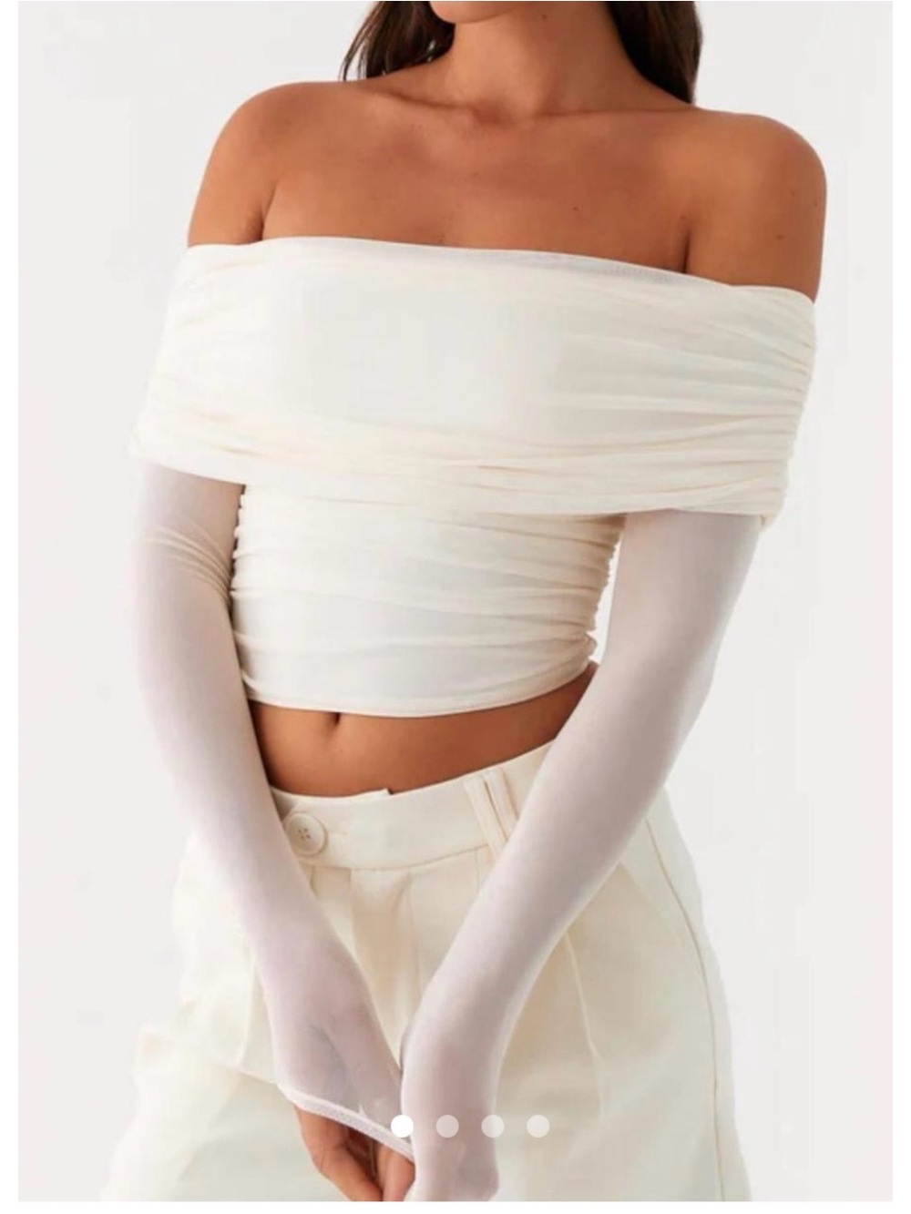 NWT Peppermayo Vivianne Off Shoulder Top Sz 8 Ivory Ruched Long Sleeve Sexy Crop